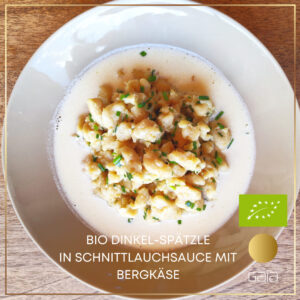 BIO Dinkel-Spätzle mit Schnittlauchsauce und Bergkäse (Gaia)